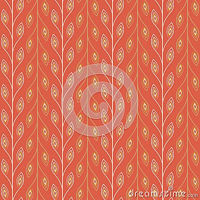 Seamless pattern, abstract branch with fantasy leaves on a red background Vector Illustration